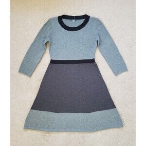 Tommy Hilfiger Sweater Dress Black Gray Ribbed Long Sleeves Colorblock Medium